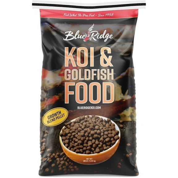 Blue Ridge Koi Fish Food 25lb - Koi Food 3/16” Large and Mini Blend Growth Formula, Goldfish Food, Premium Fish Food for Ponds, Ponds Fish Food, Floating Pond Pellets