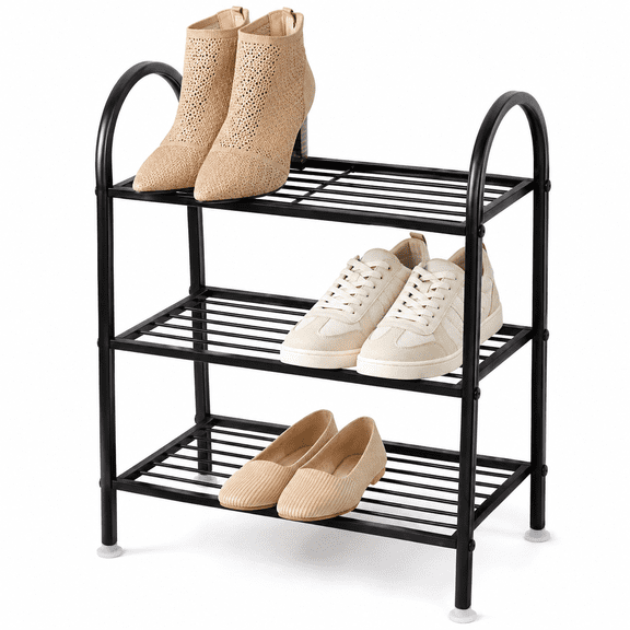 3 Tier Black Metal Shoe Rack Organizer for Entryway, Closet & Bedroom, Holds Up to 9 Pairs