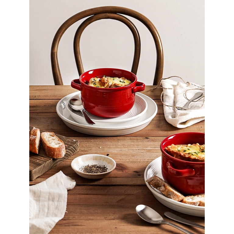 Le Tauci 28 oz Red Ceramic Soup Bowls with Handles, Set of 4 photo 4