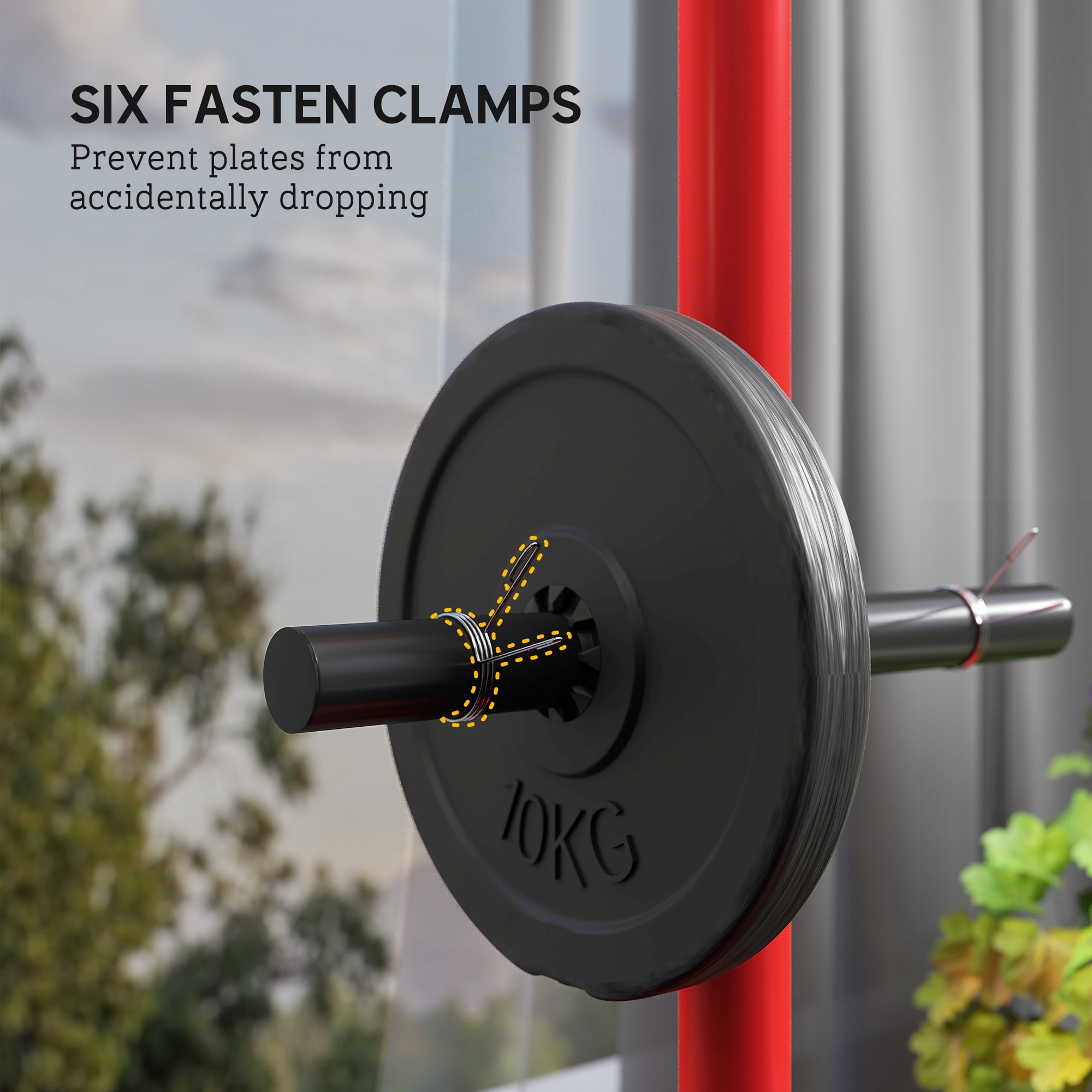 Soozier Olympic Weight Plate Rack for 2 Bars and 2 In. Plates, Barbell Storage Stand with Transport Wheels and Fasteners, 440 lbs. Capacity, Red