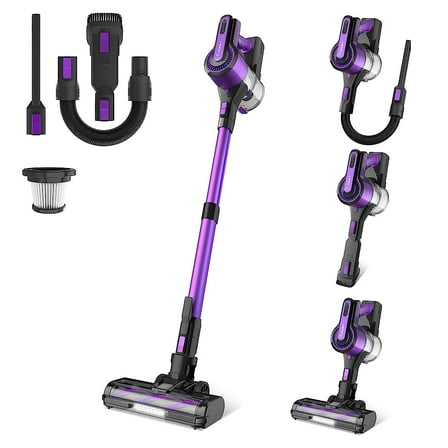 POWEART V870 Purple Cordless Vacuum Cleaner for Home, 30KPa Suction 350W Motor, 8-in-1 Lightweight Carpet & Hard Floor Cleaner