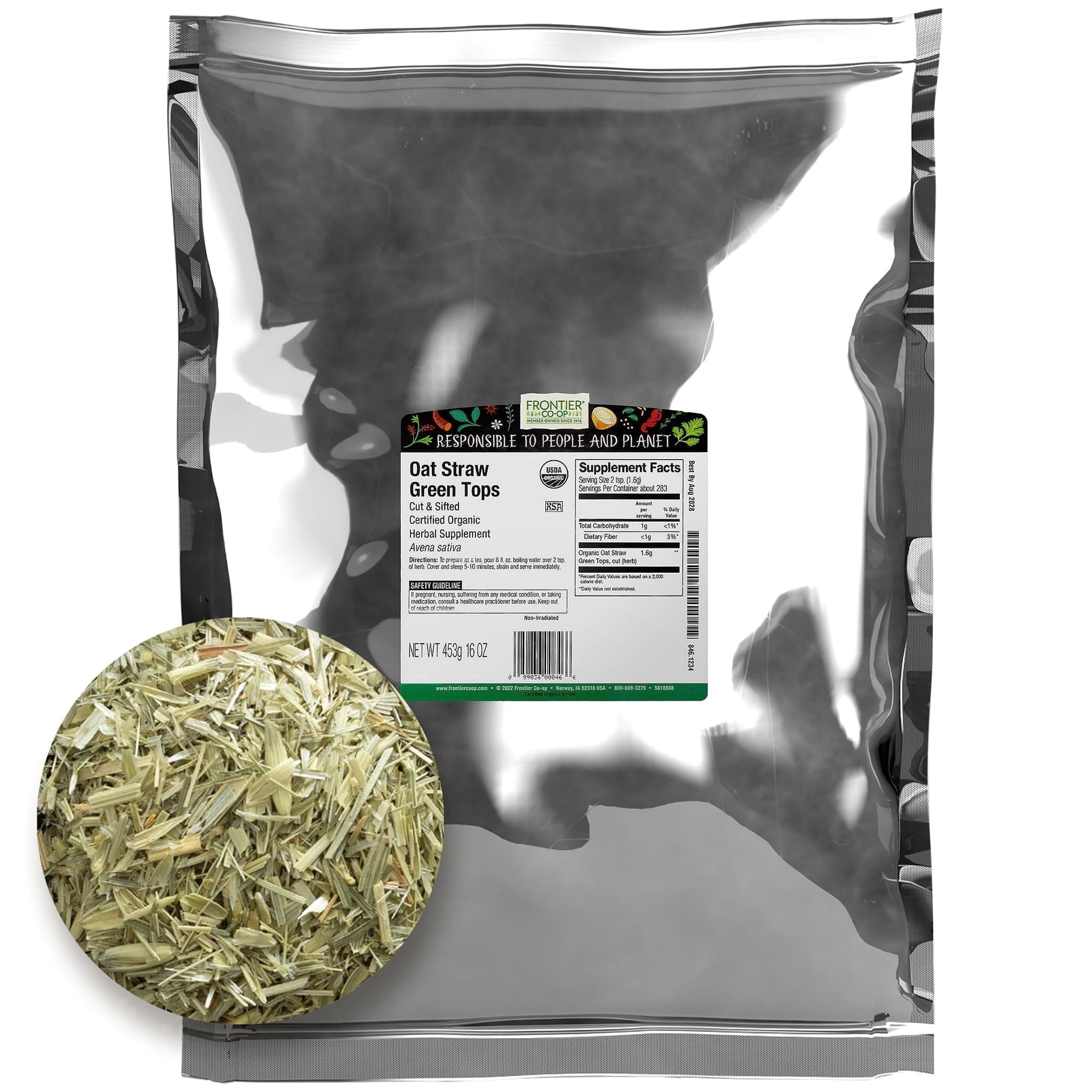 Frontier Co-op Certified Organic Oatstraw Green Tops, 16 oz. Bag