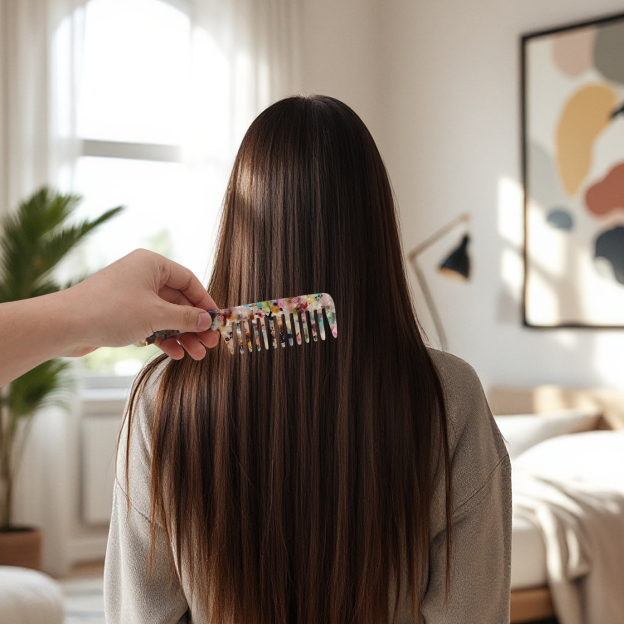 Unique Bargains 1 Pc Marble Handle Hair Comb for All Hair Types Styles Multicolored