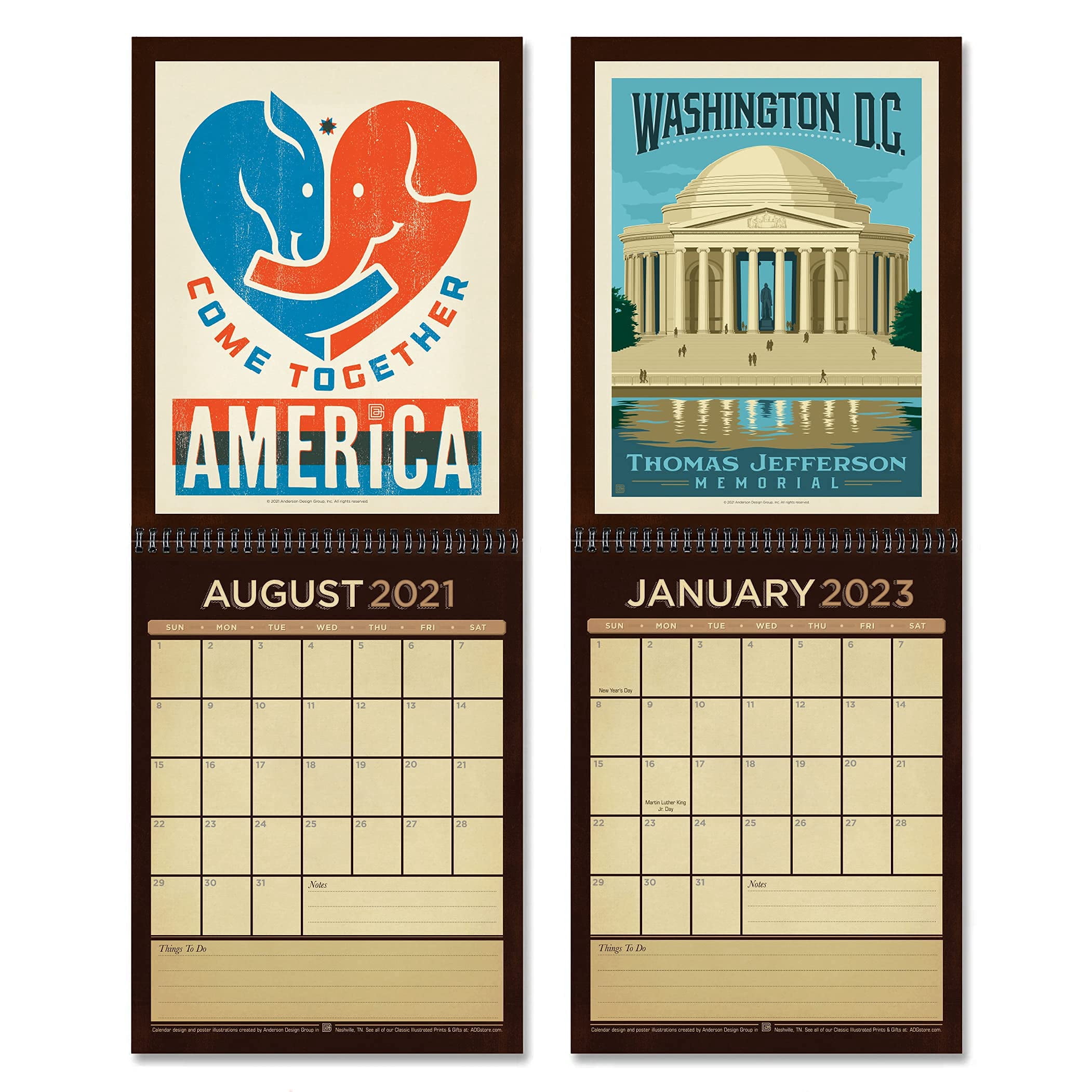 Americanflat 18 Month Wall Calendar - August 2021 to January 2023 - American Patriotism Design, 10 x 26 Inches