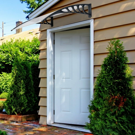 Door Awning, 40*38in Window Awnings Exterior with Silver & Black Bracket,Front Door Overhang Awning for Sun Shutter, Rain, Snow Protection