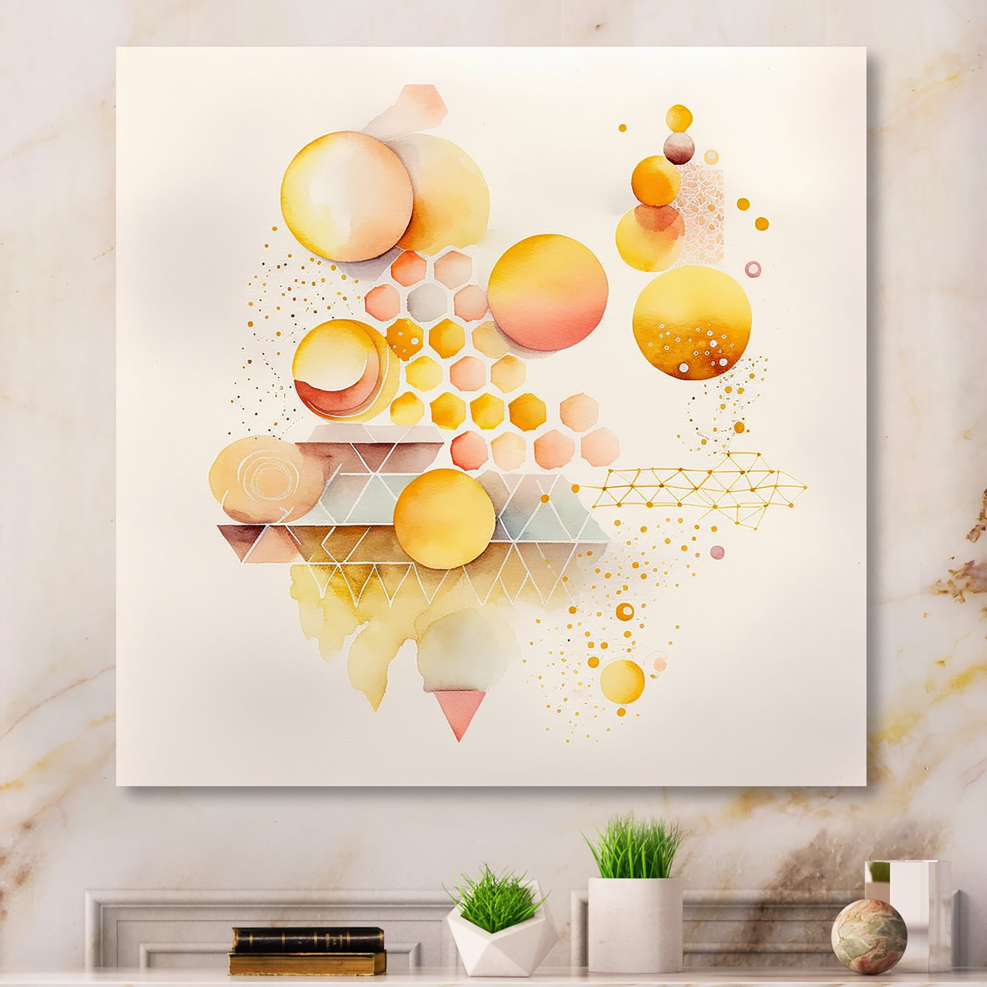 Designart Yellow Multi Shape Abstract IV Canvas Wall Art