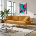thumbnail image 2 of 79" Corduroy Sofa Bed, Foldable Double Sofa Bed with Folding Armrests, Convertible Couch for Living Room & Small Spaces, Yellow, 2 of 15