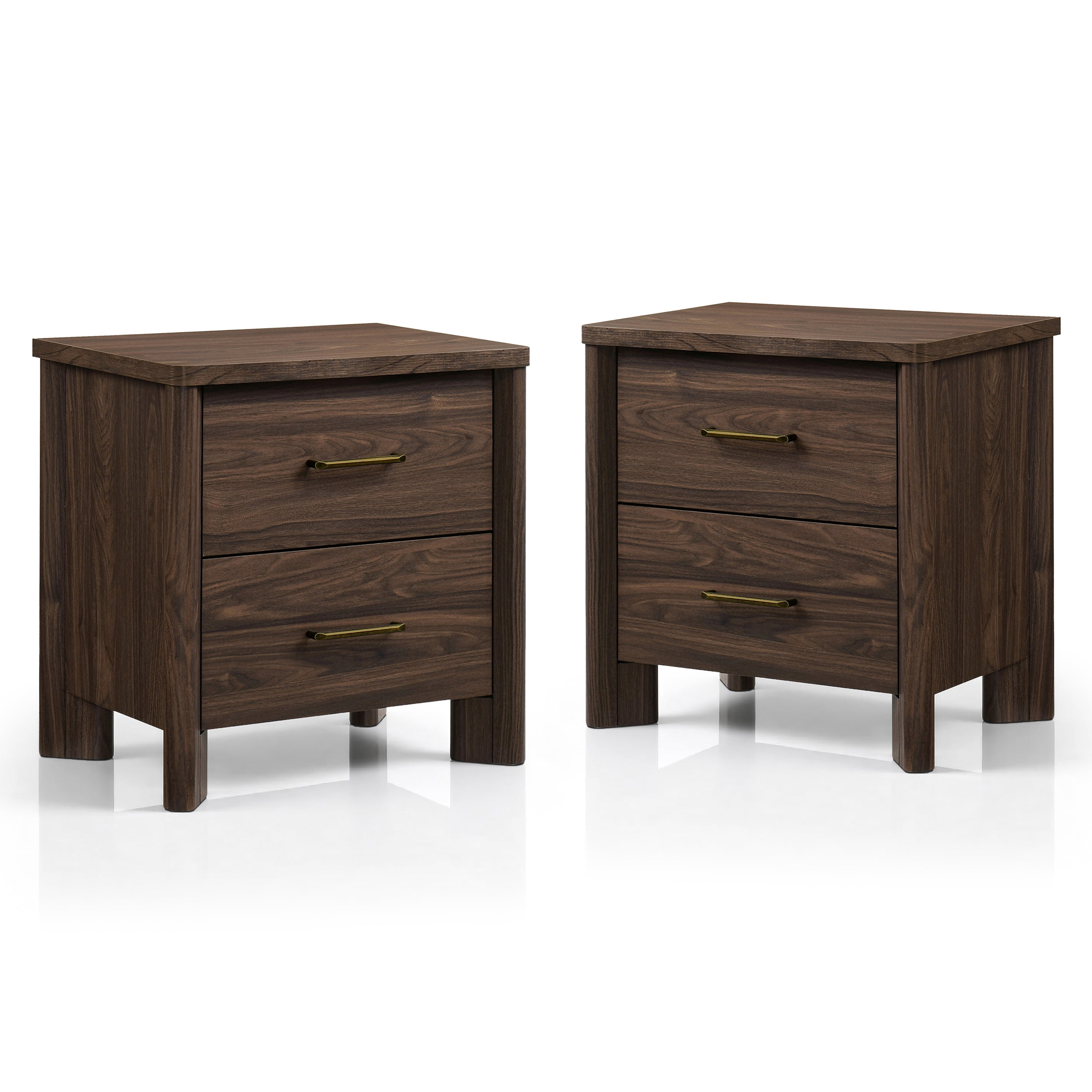 Furniture of America Gracie Modern Wood 2-Drawer Nightstands with USB Ports, Set of 2, Walnut