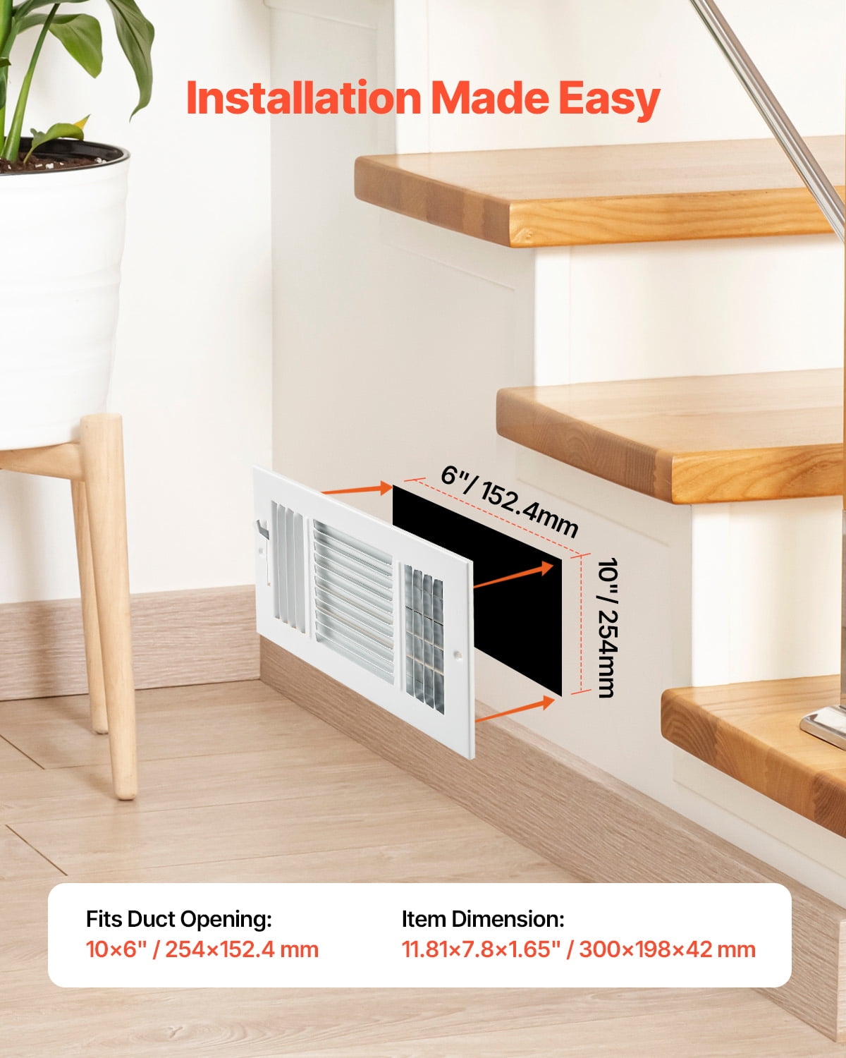 VEVOR 6 x 10 Inch Floor Registers, 6-Pack Floor Vents,HVAC 3-Direction Iron Vent Grilles for Home/Office Wall & Ceiling,Rustproof Anti-Peeling Air Vents Deflector Adjustable with Metal Damper,White