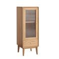 thumbnail image 4 of Solid Oak Wood Storage Cabinet, Free-Standing Corner Cabinets Storage Table with Vintage Glass Door, 2 Shelves,1 Drawers and Brass Handle for Living Room Entryway Kitchen Hallway TV Stand, 4 of 10