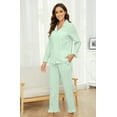 thumbnail image 3 of LYCY 100% Cotton Women Pajama Set, Soft Cute Button up Long Sleeve Sleepwear Pjs Set(Light Green,XL), 3 of 5