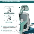 thumbnail image 2 of JIOABL Ergonomic Office Chair - High Back Mesh, Reclining with Lumbar Support, Adjustable Headrest, Footrest & Padded Arms, Blue, 2 of 6