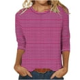 thumbnail image 3 of Dazajoo Eyelet Embroidery Tops for Women Striped Color Block 3/4 Sleeve Blouses 2025 Dressy Lightweight Crew Neck Casual Loose Shirts,Hot Pink,XXL, 3 of 5