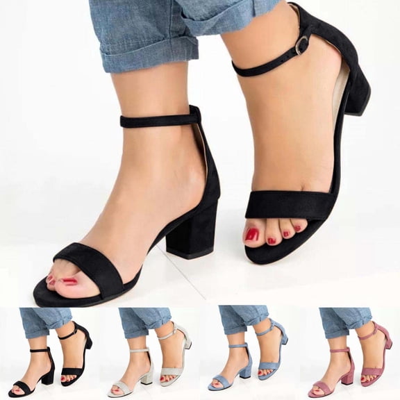 LangJing Womens Ankle Strap Heeled Sandal Chunky Block Strappy Sandals Square Open Toe Comfort Dressy Heels Sandales Femmes Gray,41