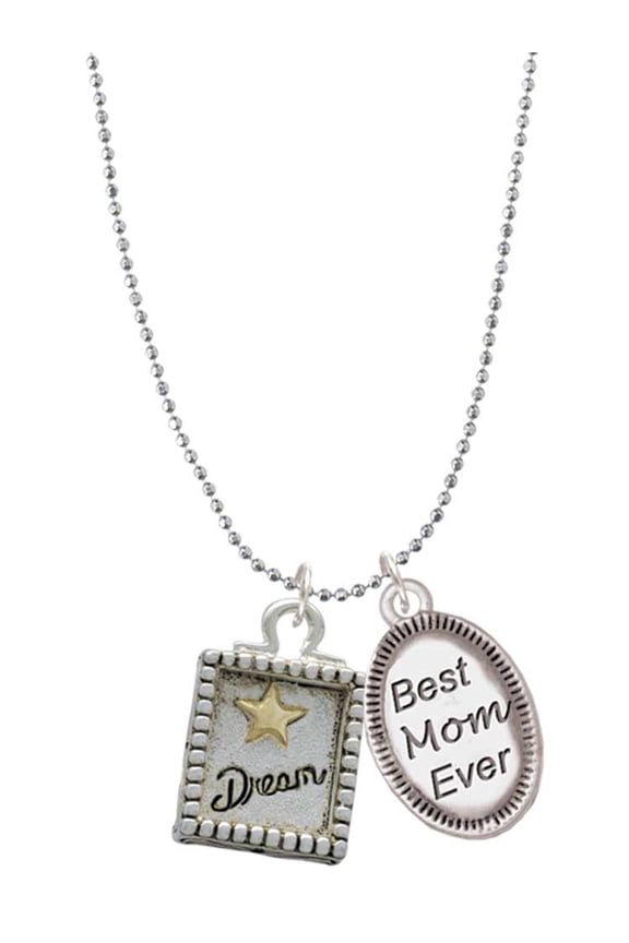 Two-tone Shadow Box ''Dream'' with Star Best Mom Ever Charm Necklace