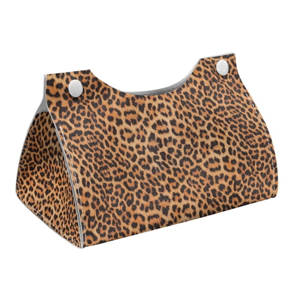 COEQINE Tissue Box Cover PU Leather Rectangle Tissue Case Holder Facial Tissue Dispenser for Bathroom Bedroom Kitchen Office Car Modern Decorative, Brown Leopard Print