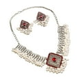 thumbnail image 5 of Retro Necklace Earring Set Gifts Trendy Gorgeous Vintage Pendant for Party Women Rhombus Red, 5 of 8
