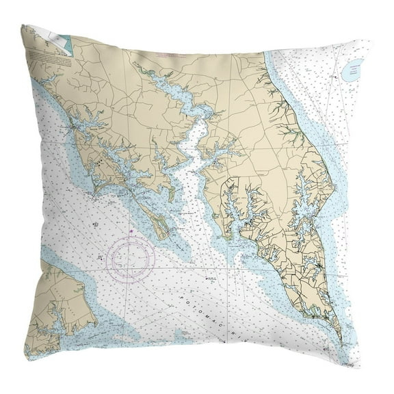 Betsy Drake NC12233LT Leonardtown, MD Nautical Map Noncorded Indoor & Outdoor Pillow - 18 x 18 in.