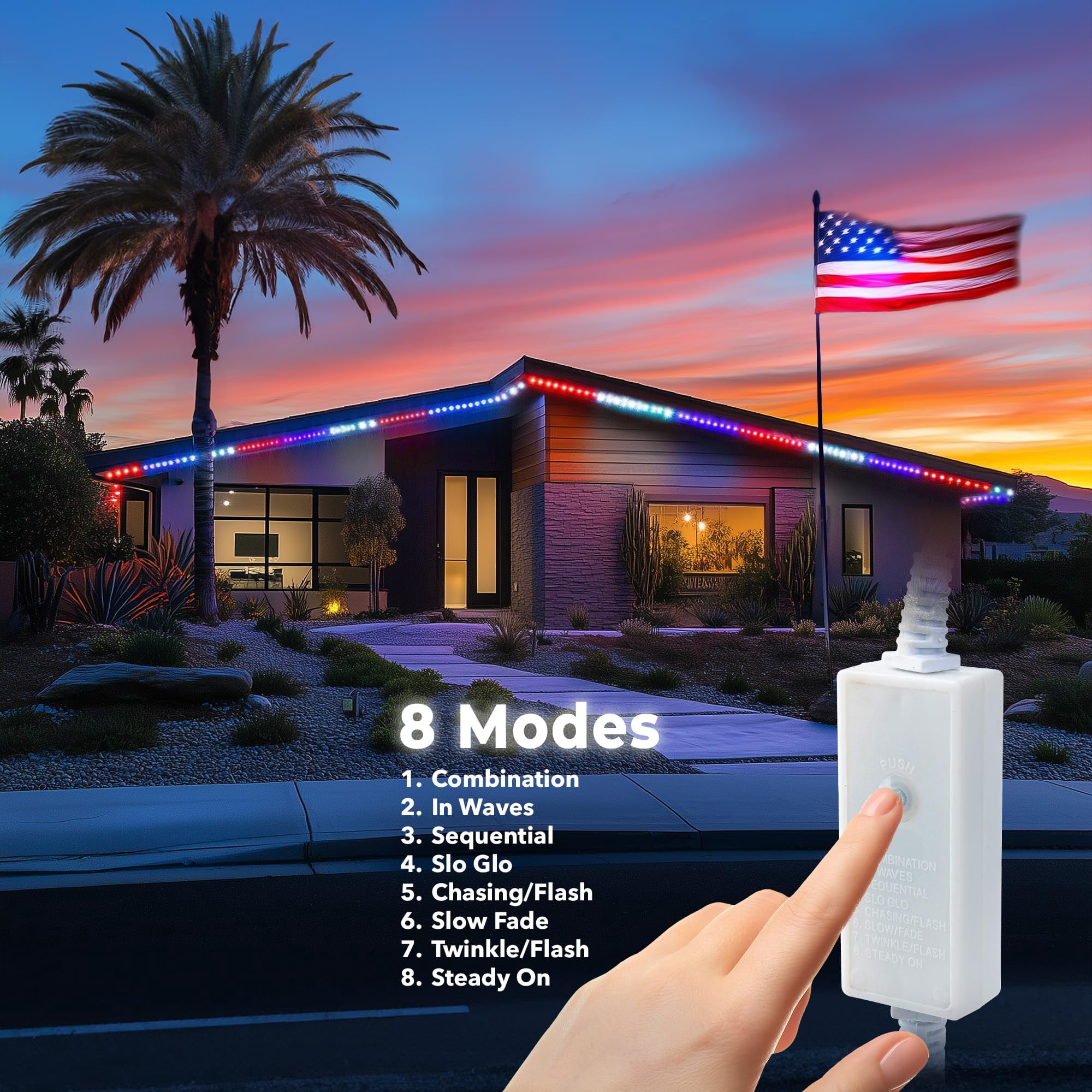 West Ivory 762LEDs, 100ft USA American Red White Blue, Outside LED Rope Light, 8 Modes, Connectable Outdoor Permanent Waterproof Accent Exterior Lighting, PVC Case, Backyard Patio, Garden, Decorative