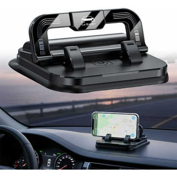 Car Phone Holder with Strong Suction Cup, 360° Rotation 2-in-1 Adjustable Viewing Angles Dashboard Mount with Hidden Emergency Contact Number Plate, Anti-Slip Holder for All Phones