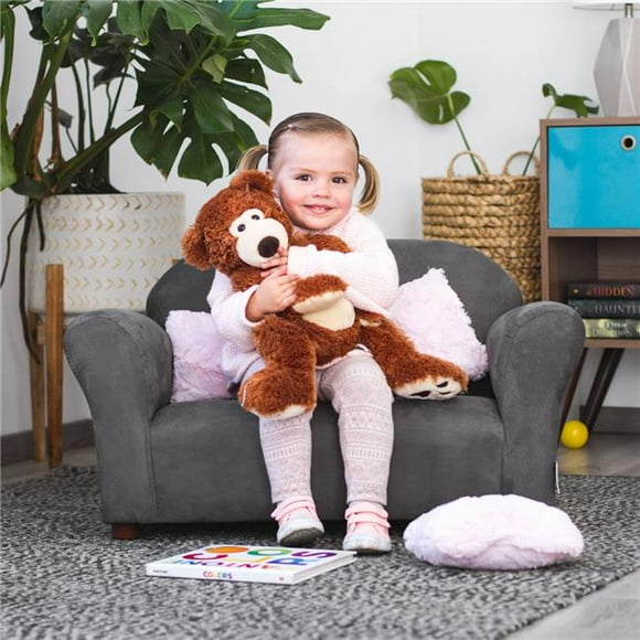 Keet Plush Childrens Sofa with Pink Accent Pillows, Charcoal - 32 x 18 x 18 x in.