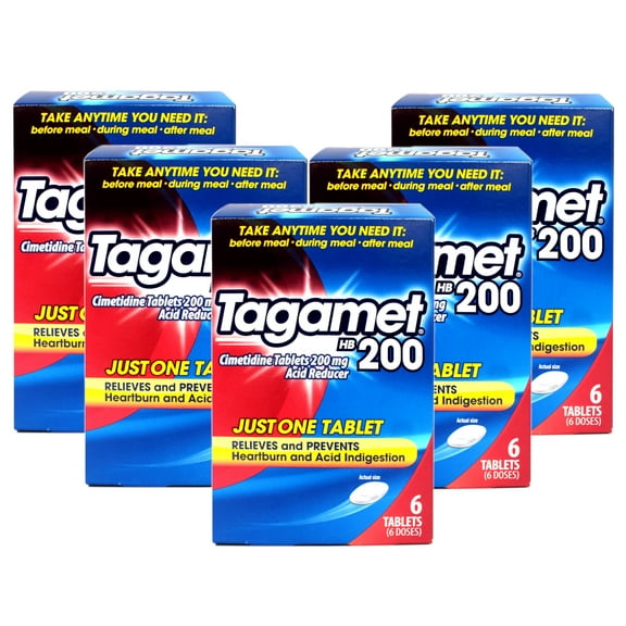 5 Pack - Tagamet HB 200 mg Cimetidine Acid Reducer and Heartburn Relief, 6 Count