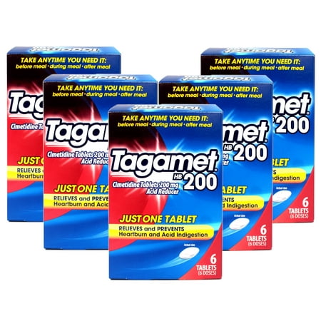 5 Pack - Tagamet HB 200 mg Cimetidine Acid Reducer and Heartburn Relief, 6 Count