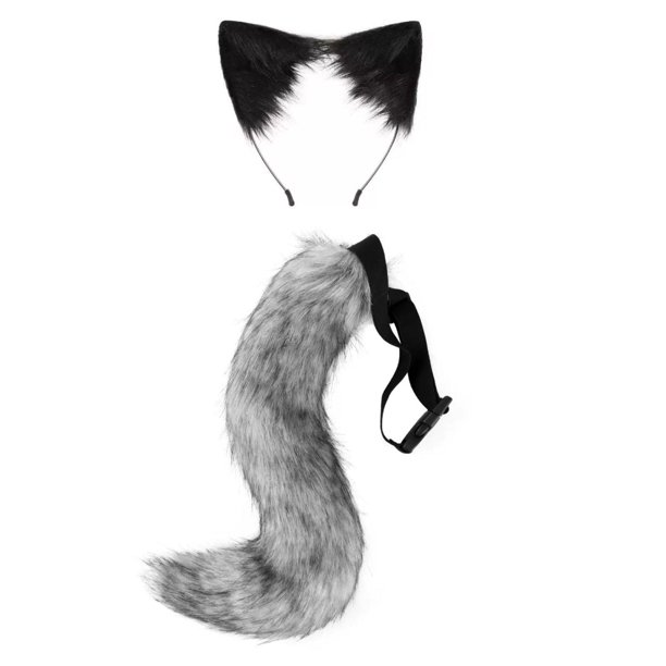 Conjunto de orejas y cola de gato, disfraz de animal para cosplay, ideal para fiestas, juegos de rol y espectáculos de máscaras. Gris