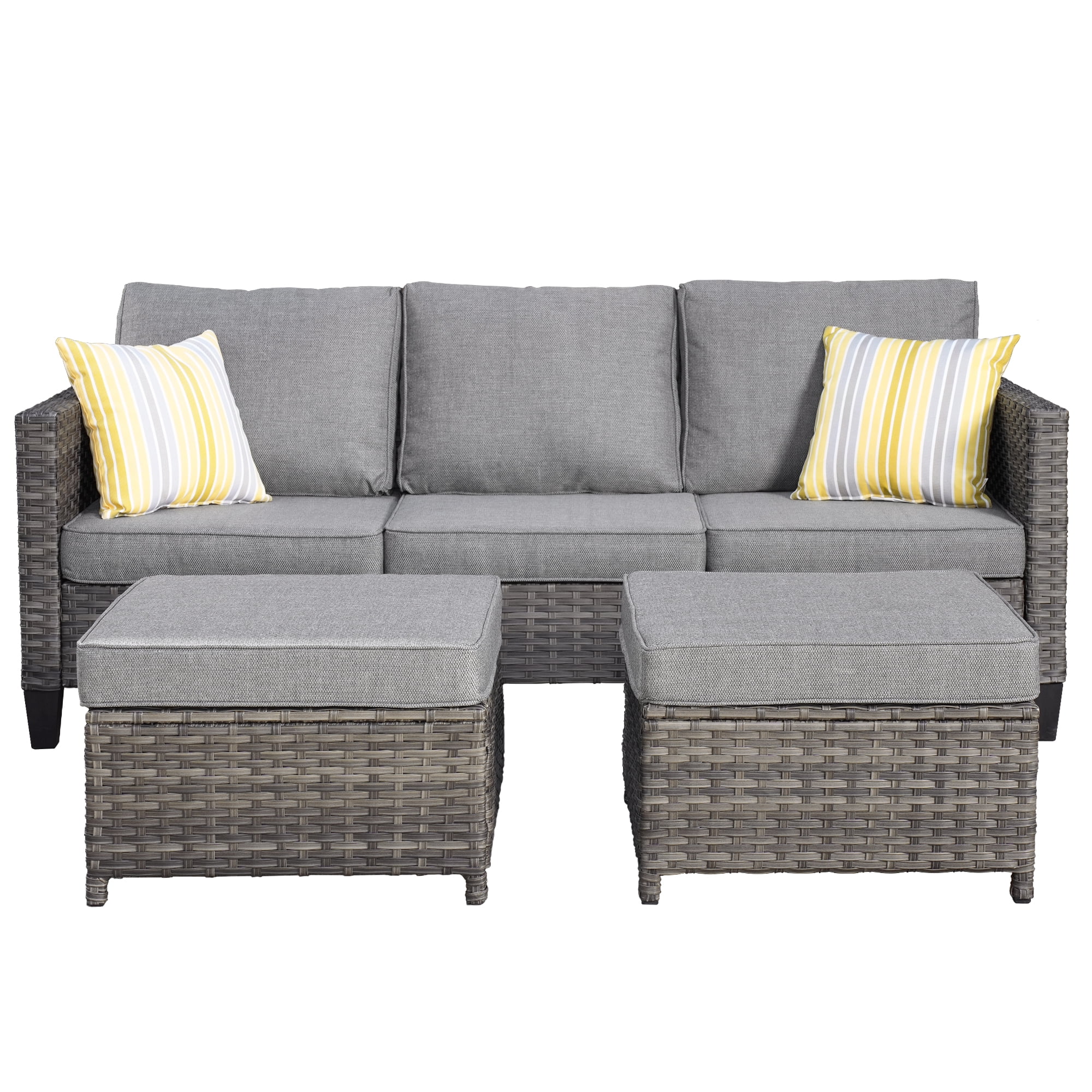 Ovios 3-Piece Outdoor Furniture Set All-Weather Wicker Patio Sofa with Cushions for Conversations