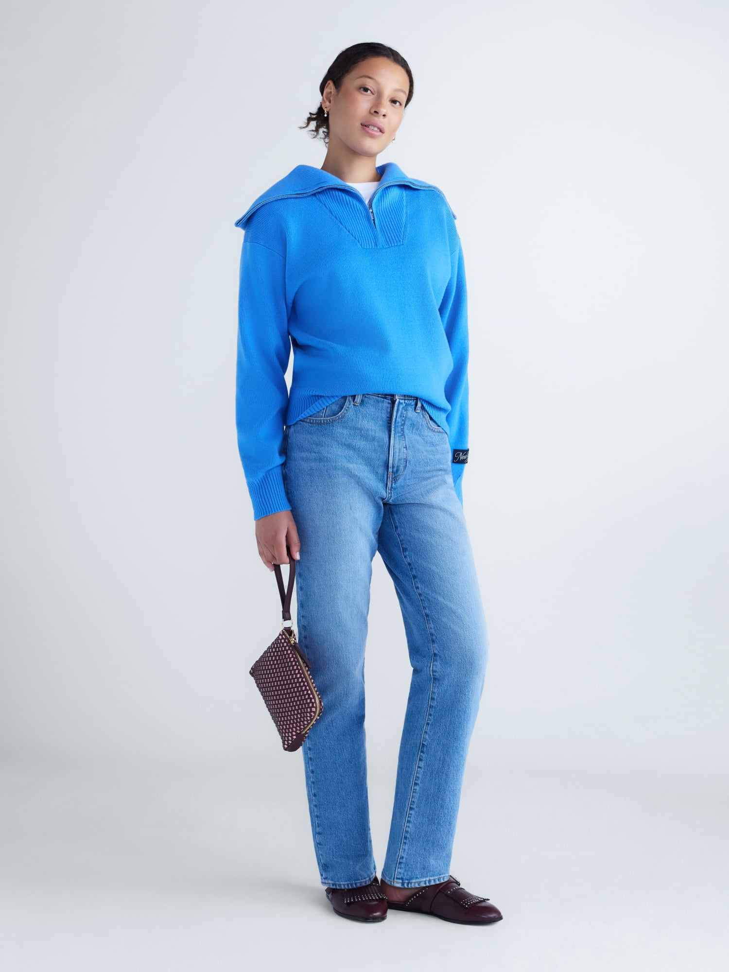 Free Assembly Women's and Women Plus Quarter-Zip Sweater, Midweight, Sizes XXS-4X