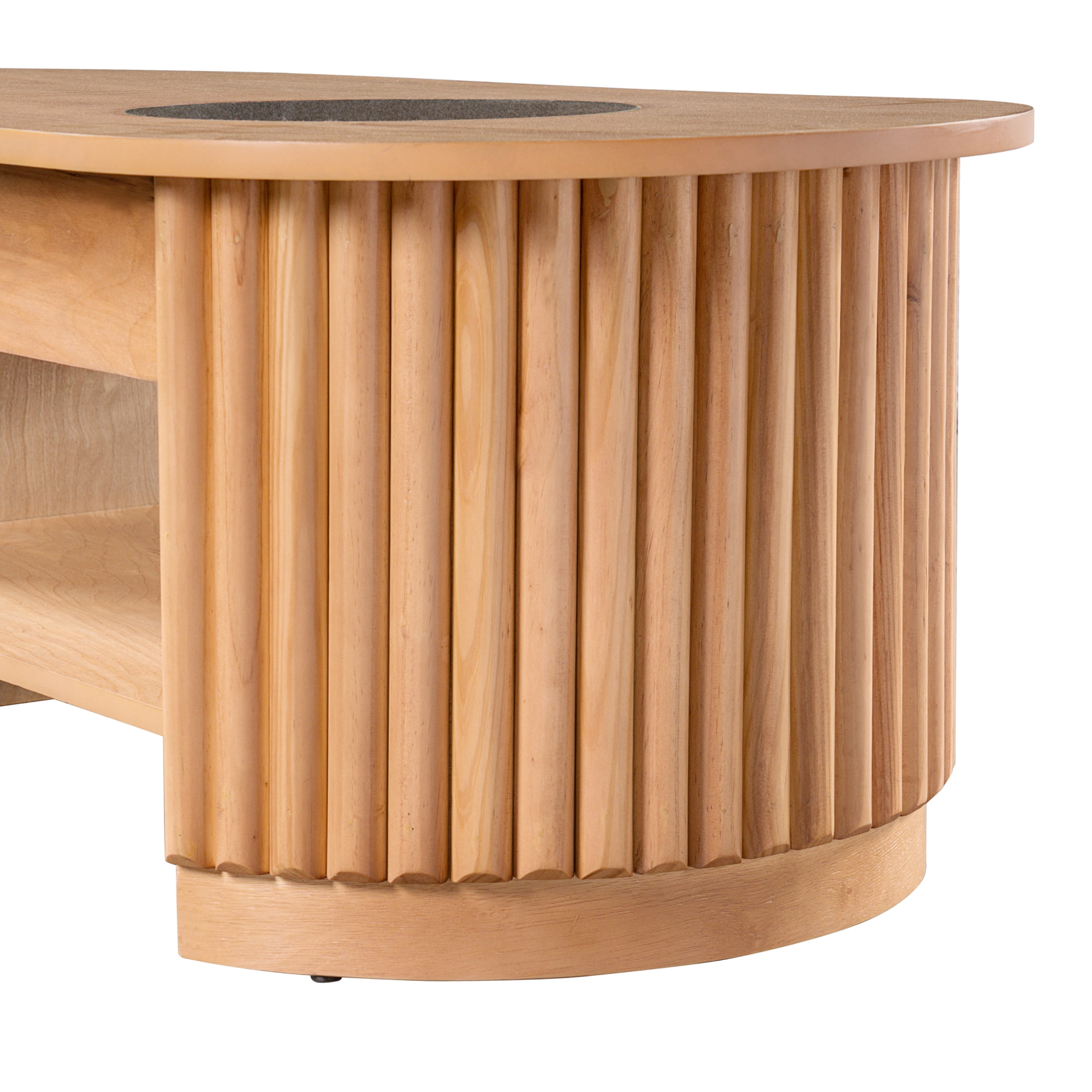 HOQBN Modern Oval Coffee Table with Drawers,2-Tier Wooden Storage Center Table,for Living Room Small Space,Light Brown