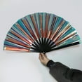 thumbnail image 2 of opvise Folding Fan 13 Ribs Burr Free Brilliant Color Transparent 13 Inch Large Shining Rave Hand Fan, 2 of 4