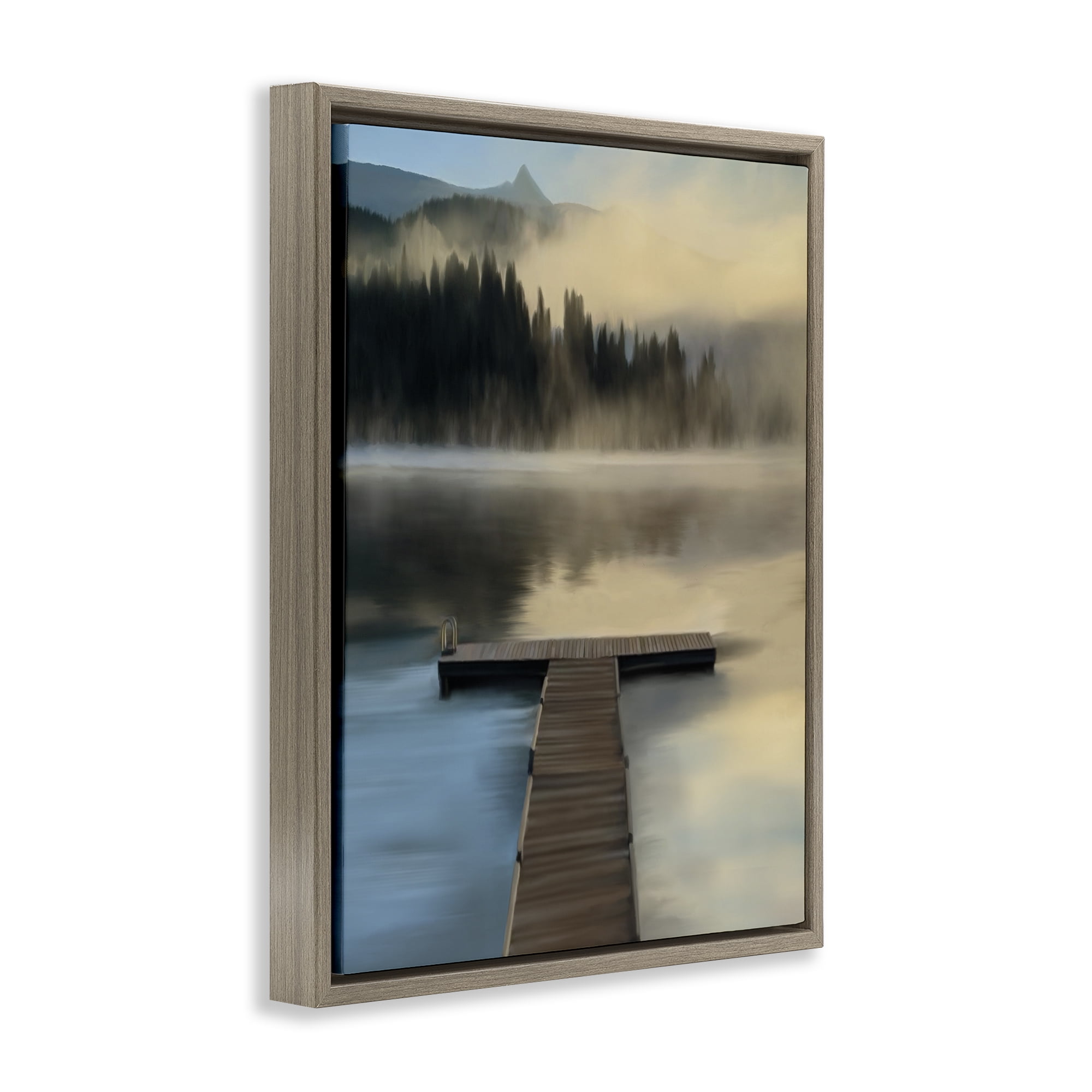Stupell Industries Reflective Lake At Dusk Brown Framed Floater Canvas Wall Art, design by Renel Peters