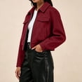 thumbnail image 4 of cocolona Jackets for Women Solid Color Lapel Long Sleeve Crop Coat Loose Casual Zipper Fall Winter Outerwear, 4 of 7