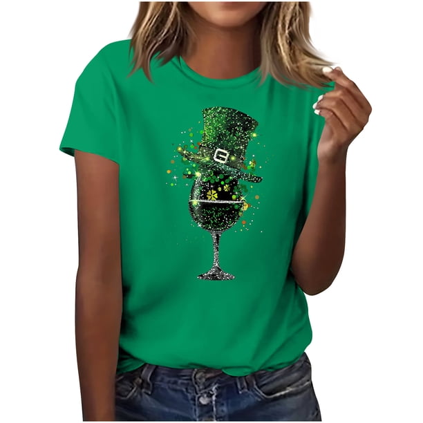 El Día de San Patricio Manga Corta Cuello Redondo Suéter Casual Top, Ligero 95% Poliéster 5% Blusa de Spandex para Vacaciones Y Uso Diario, Tops de Mujer Casual
