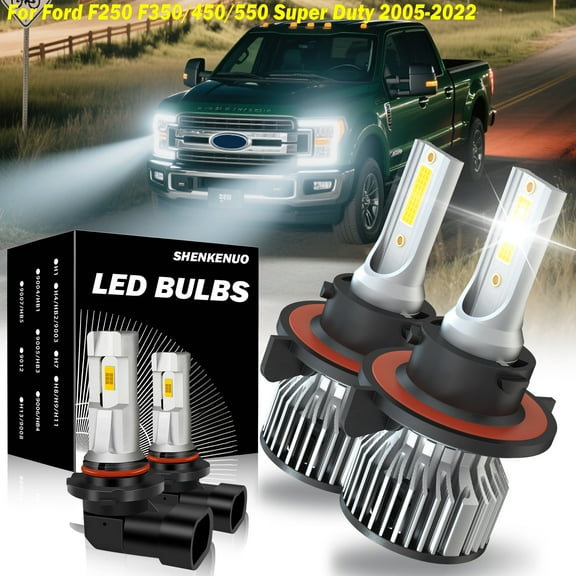 LED Headlights Compatible With Ford F250 F350/450/550 Super Duty 2005-2022,H13/9008 Headlight Bulbs High and Low Beam   9140/9145 LED Fog Lights,6000K White,Plug and Play,Pack of 4