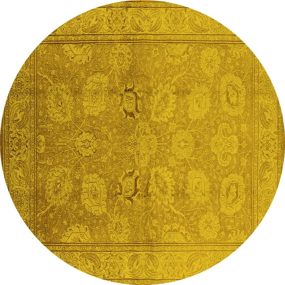 Ahgly Company Indoor Round Oriental Yellow Traditional Area Rugs, 8' Round