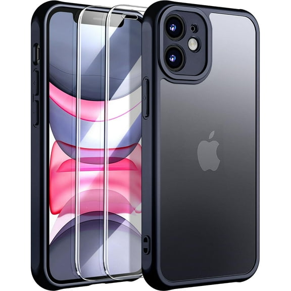 [3 in 1 for iPhone 11 Case, [Anti-Yellowing] [Military-Grade Protection] [with 2 pcs Screen Protector] Full-Body Protective Phone Case. (Black)