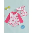 thumbnail image 4 of YASUTNKS Toddler Girls Rash Guard Swimsuit Rompers Dinosaur/Flamingo Print Baby Ruffles Bathing Suit Swimwear with Swim Cap, 4 of 9