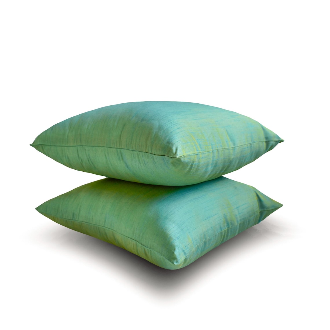 Aqua Luxury Lumbar Pillow Cover 20"x26" | Pack of 2 Modern Art Silk Oblong Euro Shams | Solid & Two Tone Silk Pillowcases for Bed, Couch & Sofa, Modern Home Décor - Aqua Yellow Luxury