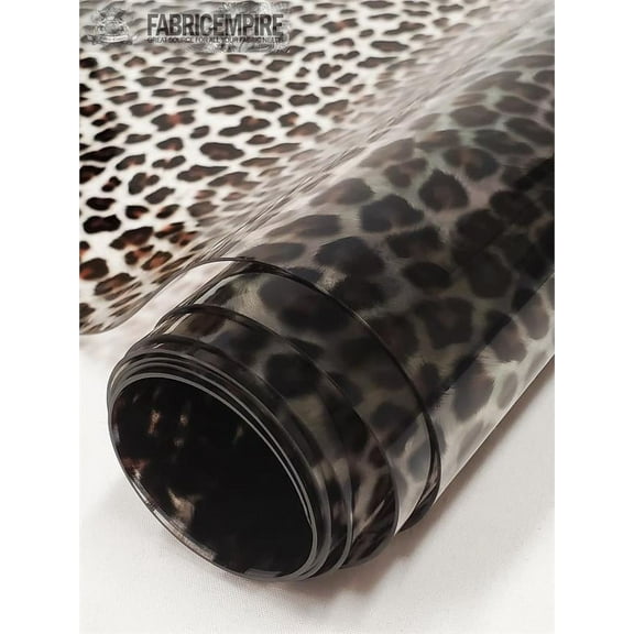 Transparent Leopard Print Plastic Vinyl Fabric Brown / 30 GAUGE / 54" Wide / Sold By The Yard