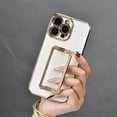 thumbnail image 1 of Plating Phone Case Rhinestone Frame Phone Holder Phone Grip Hidden Stand Full-Body Protection Shockproof Protective Silicone Soft Rubber TPU Case Color: White Black For Men Women For Apple IPhone 14 1, 1 of 5