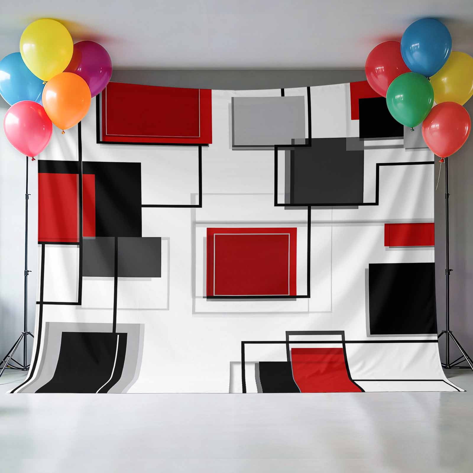Space Design Sense Backdrop for Photography, Abstract Black Red Stitching Suqare Photo Backdrop Portrait Background Party Banner Photo Backgrounds for Studio Booth Props, 7x5ft