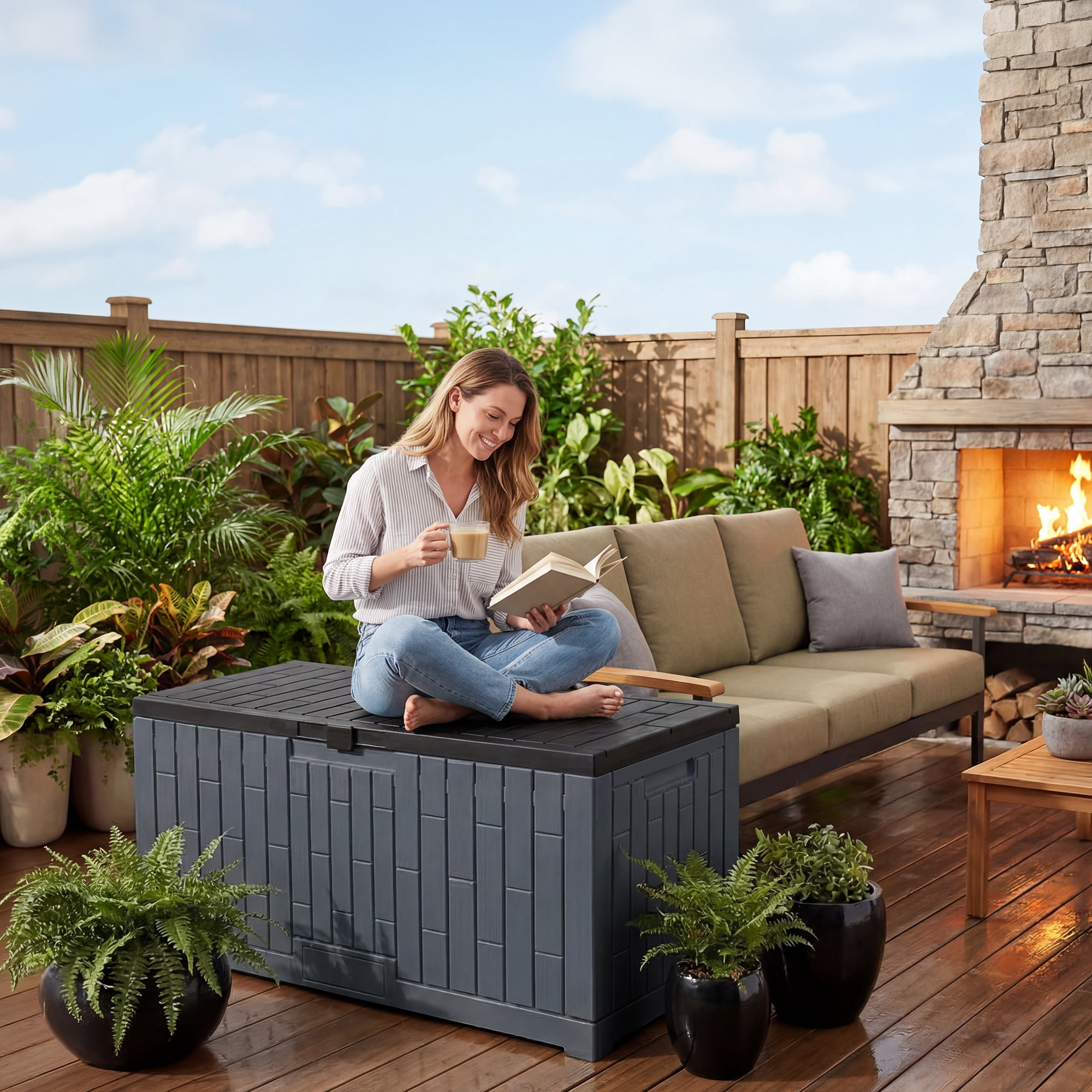 Dextrus Outdoor Waterproof 120 Gallon Resin Deck Box, Dark Brown