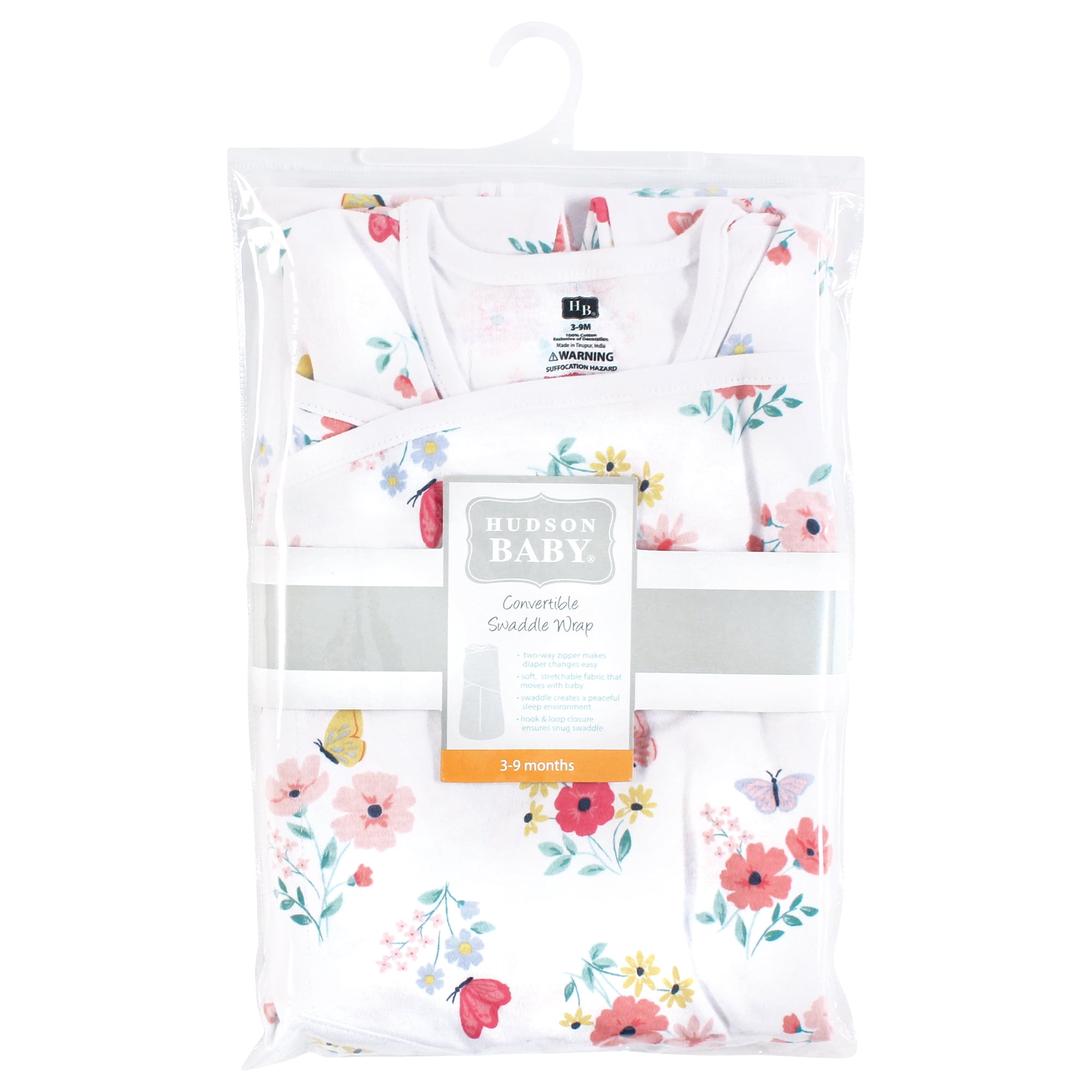 Hudson Baby Infant Girl Convertible Swaddle Sleep Sack, Butterfly Floral, 0-3 Months