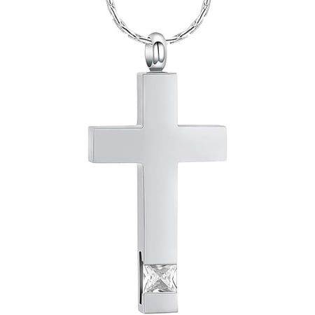 Simulated Birthstones Cross Urn Necklace for Ashes Cremation Cross Necklace for Human / Pet Memorial Urn Necklace Ashes Holder Stainless Steel Memorial Jewelry Ashes Keepsake for Women Men