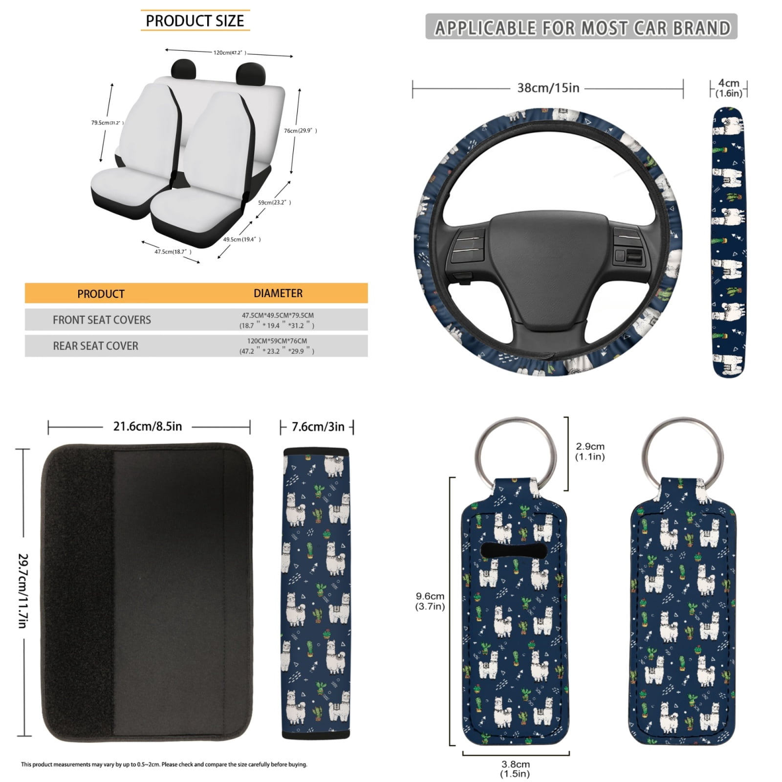 Jeiento Alpaca 13 Pcs Interior Automotive Accessory Set with Car Seat Covers Steering Wheel Cover Car Seatbelt Cover Trash Can Car Rear View Mirror Cover Coasters Keychains Fit for Most Vehicles