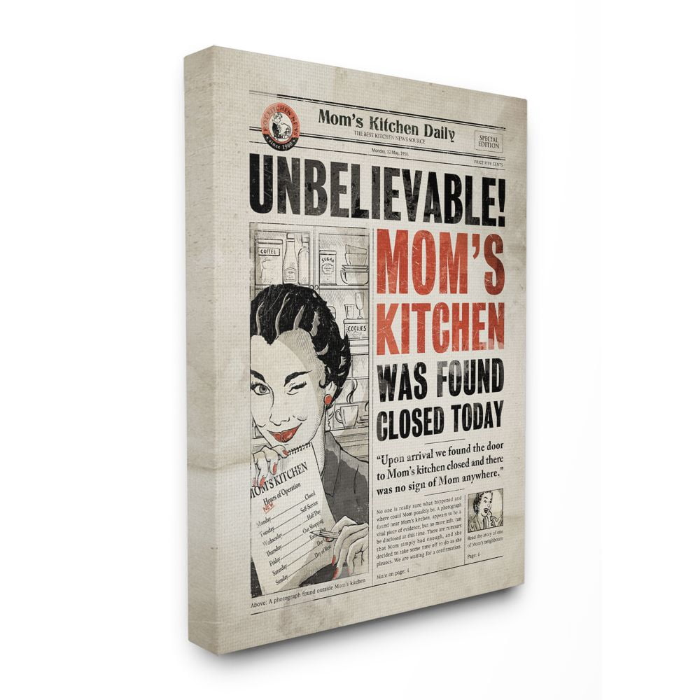 Stupell Industries Mom's Kitchen Funny Newspaper Vintage Comic Book Design Canvas Wall Art by Ester Kay