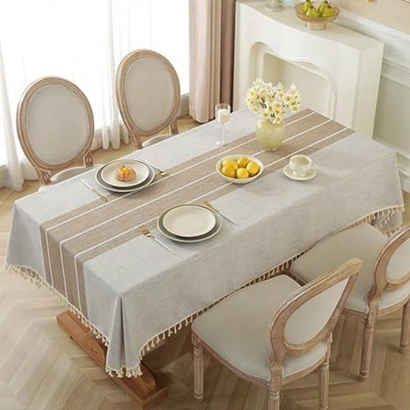 Table Cloth Rec Table Rustic Waterproof Tablecloth Cotton Linen Wrinkle Free Spring TableCloths for Parties Kitchen Dining Holiday Outdoor Coffee Lines 8-10 Seats 55"x106"
