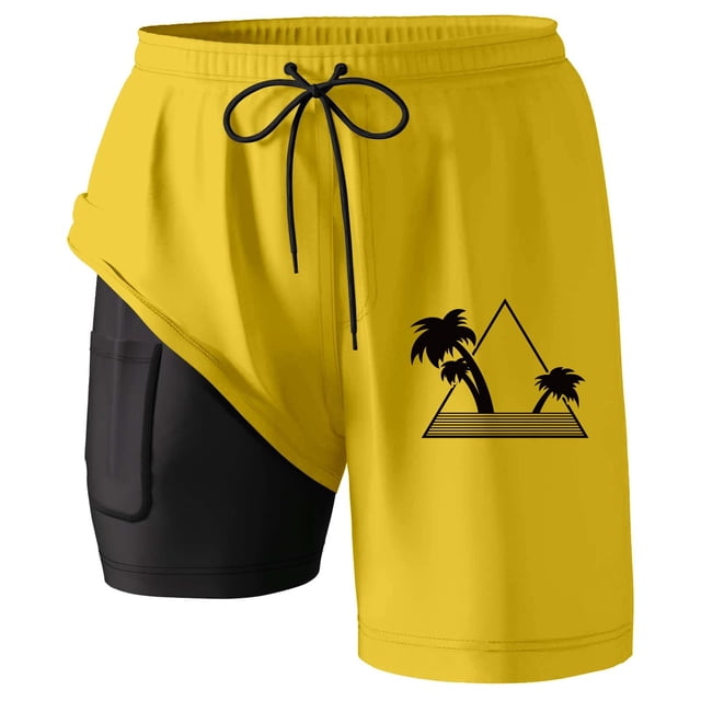 Shorts de Bain avec Doublure de Compression Shorts de Planche avec Poches Short de Course Homme Jaune TTTTG